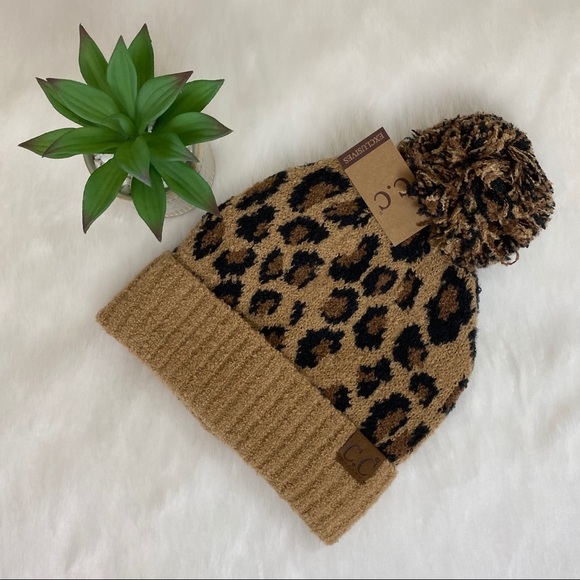 C.C Leopard Pom Beanie | Fuzzy Knit Winter Hat | Animal Print Beanie 🐆 - Picture 7 of 9